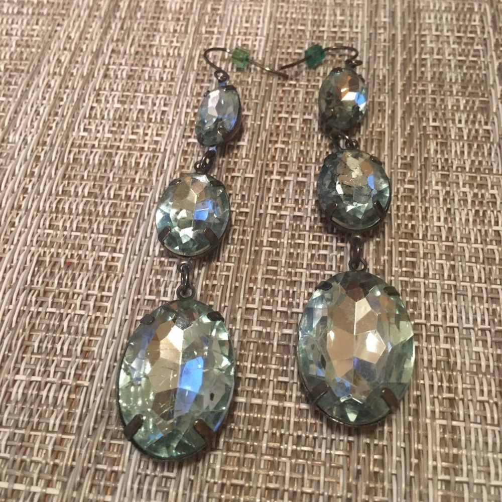 Turquoise Beveled Oval Dangle Earrings